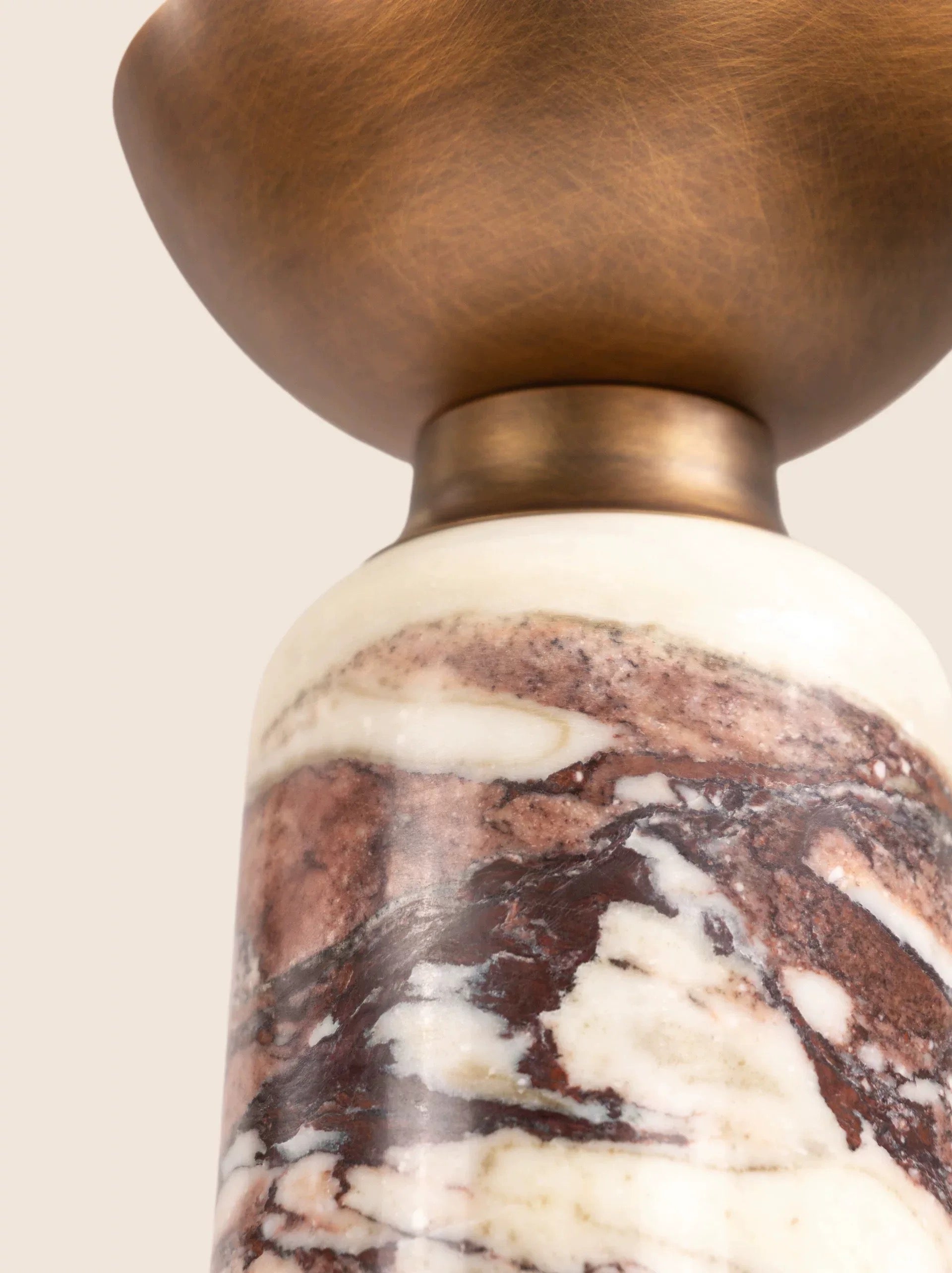 Art Deco Red Marble Lamp | Copper Table | Modern Desk for Console Living Room