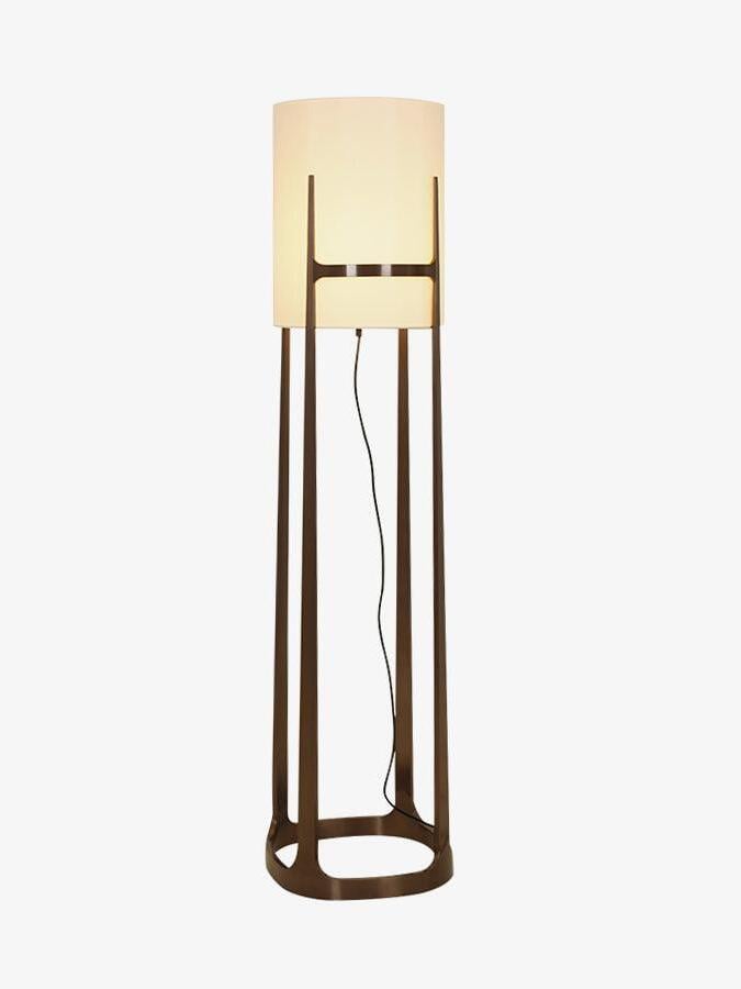Blackened Iron Floor Lamp Architectural Minimalist Open Frame Linen Drum Shade 162.5cm