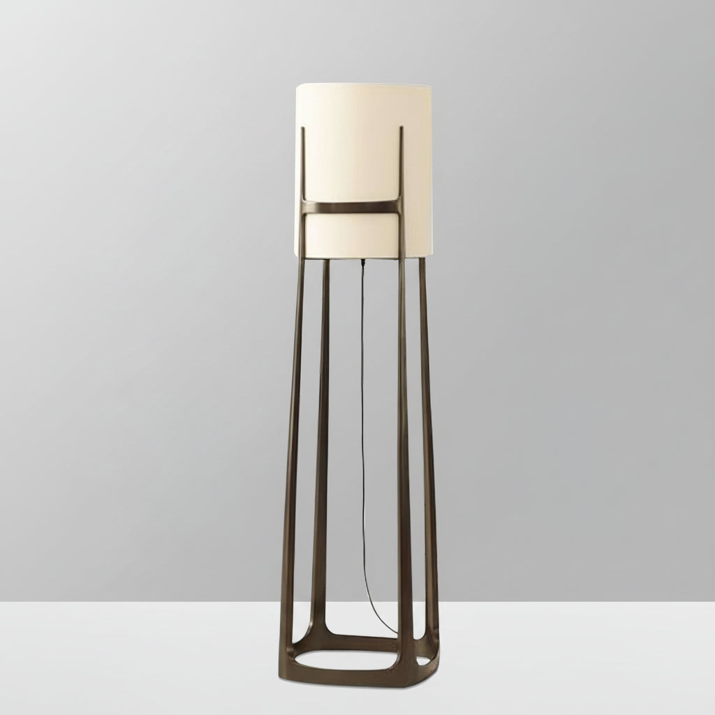 Blackened Iron Floor Lamp Architectural Minimalist Open Frame Linen Drum Shade 162.5cm