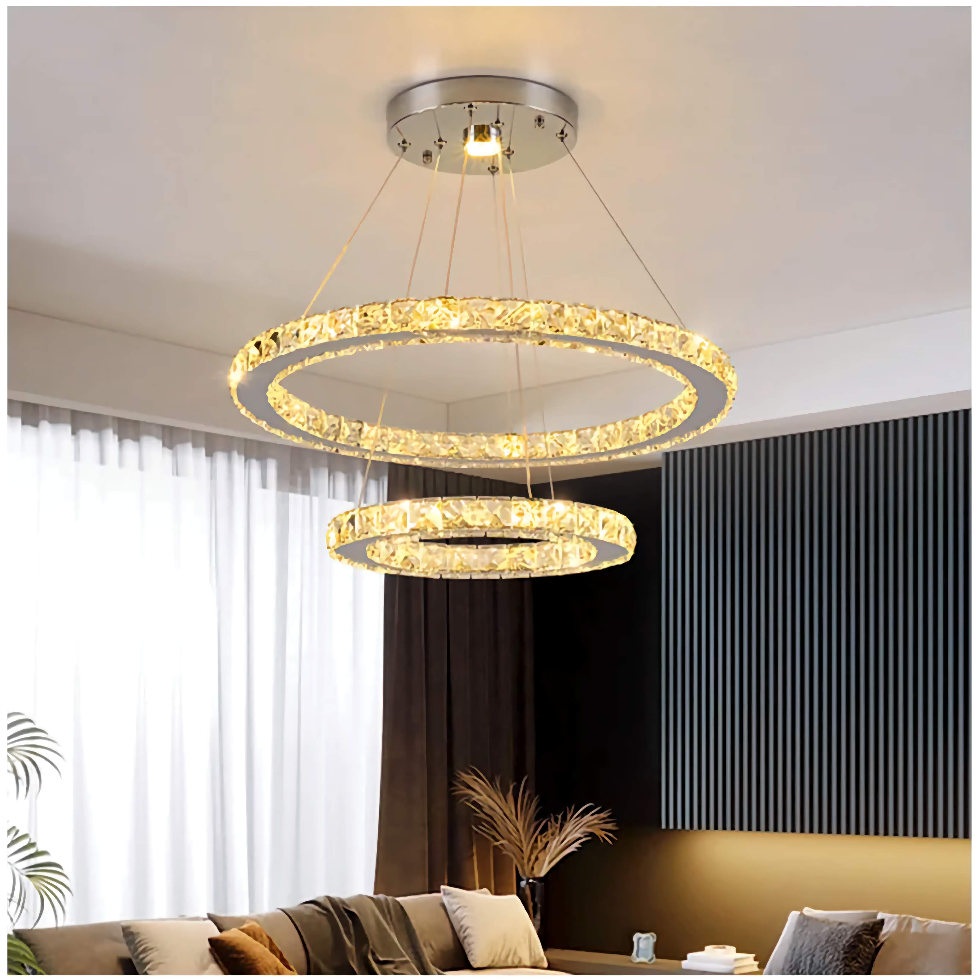 Luxury 2-rings Crystal Chandelier | Modern Light | Ceiling Lamp for Living Room