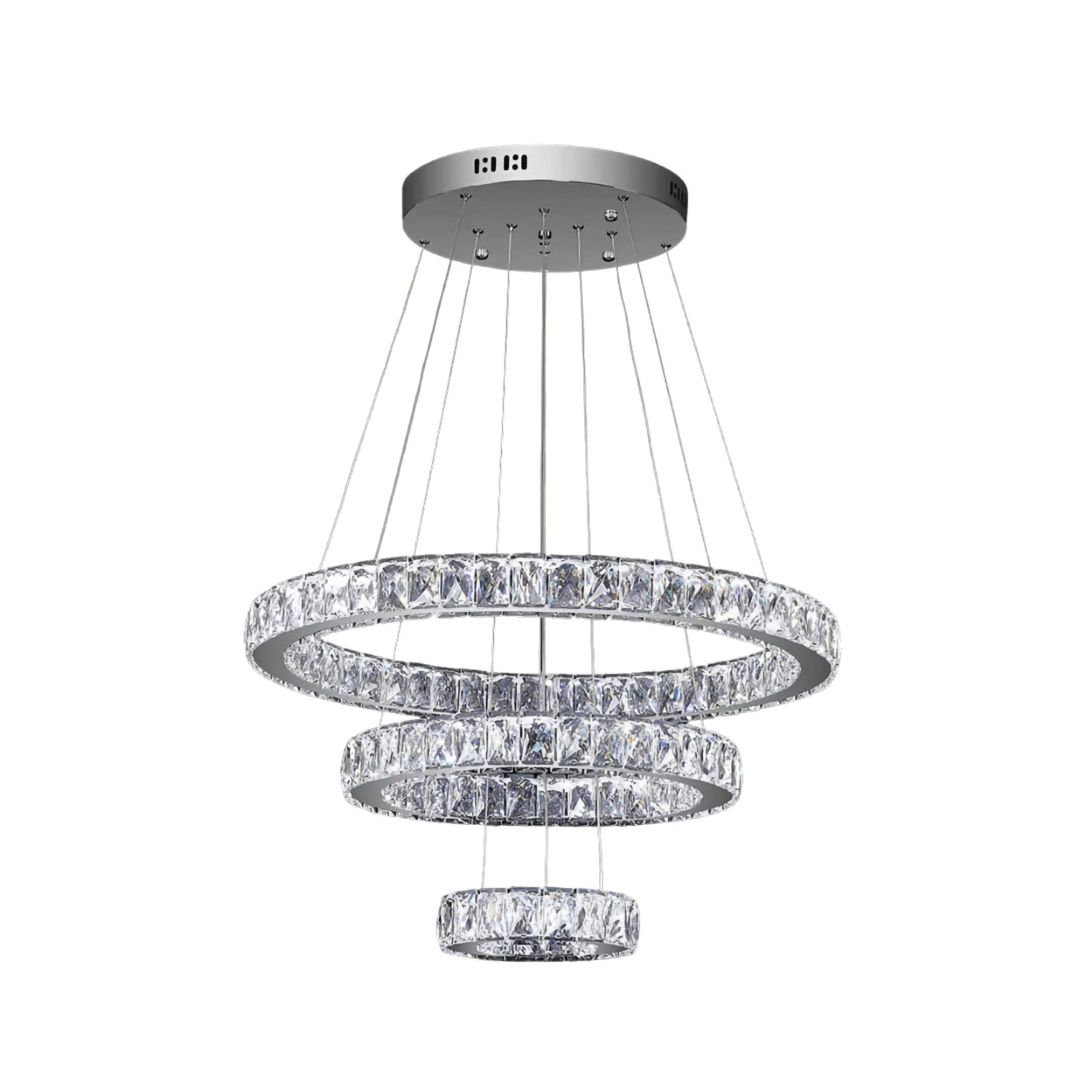 Crystal Chandelier | Luxury 3 Silver Rings for Living Room Stairs Hotel Hall | Casalola
