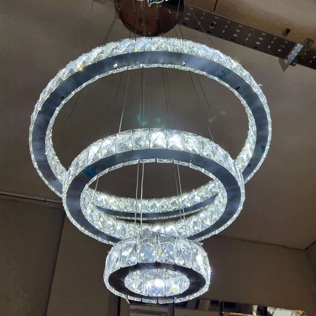 Crystal Chandelier | Luxury 3 Silver Rings for Living Room Stairs Hotel Hall | Casalola