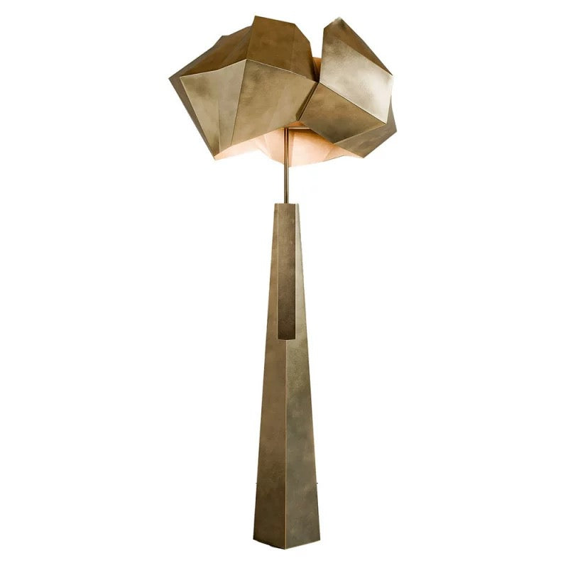 Brutalist Geometric Floor Lamp | Sculptural Polyhedron Design | 150cm Architectural Alloy | Matte Black & Antique Brass