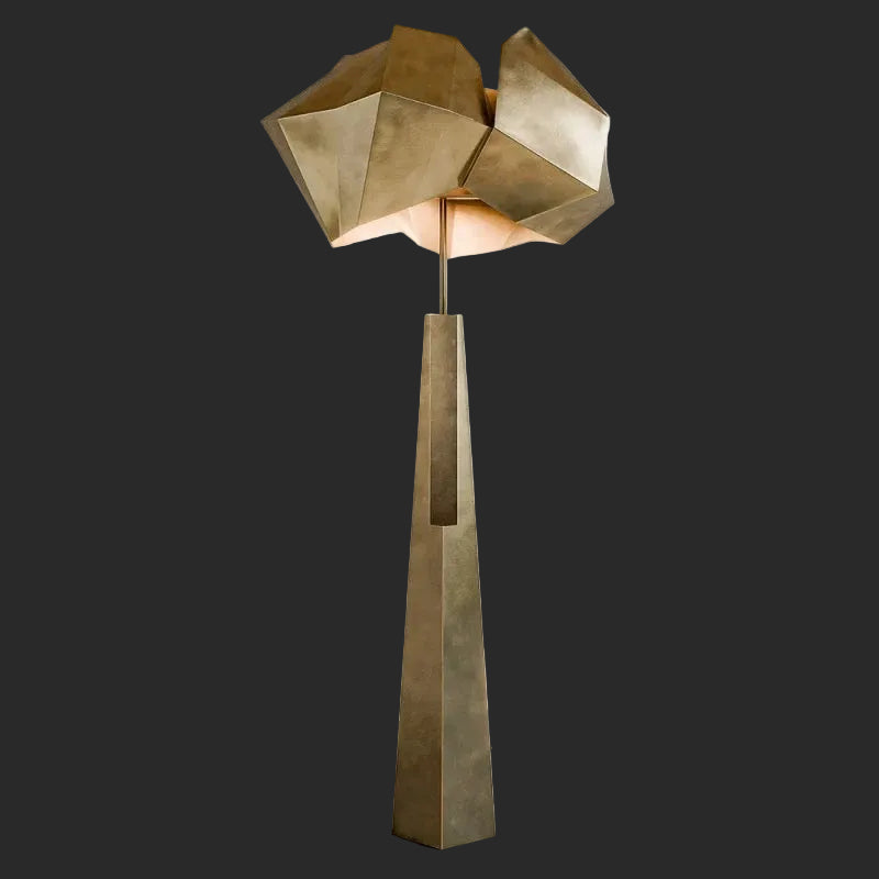 Brutalist Geometric Floor Lamp | Sculptural Polyhedron Design | 150cm Architectural Alloy | Matte Black & Antique Brass