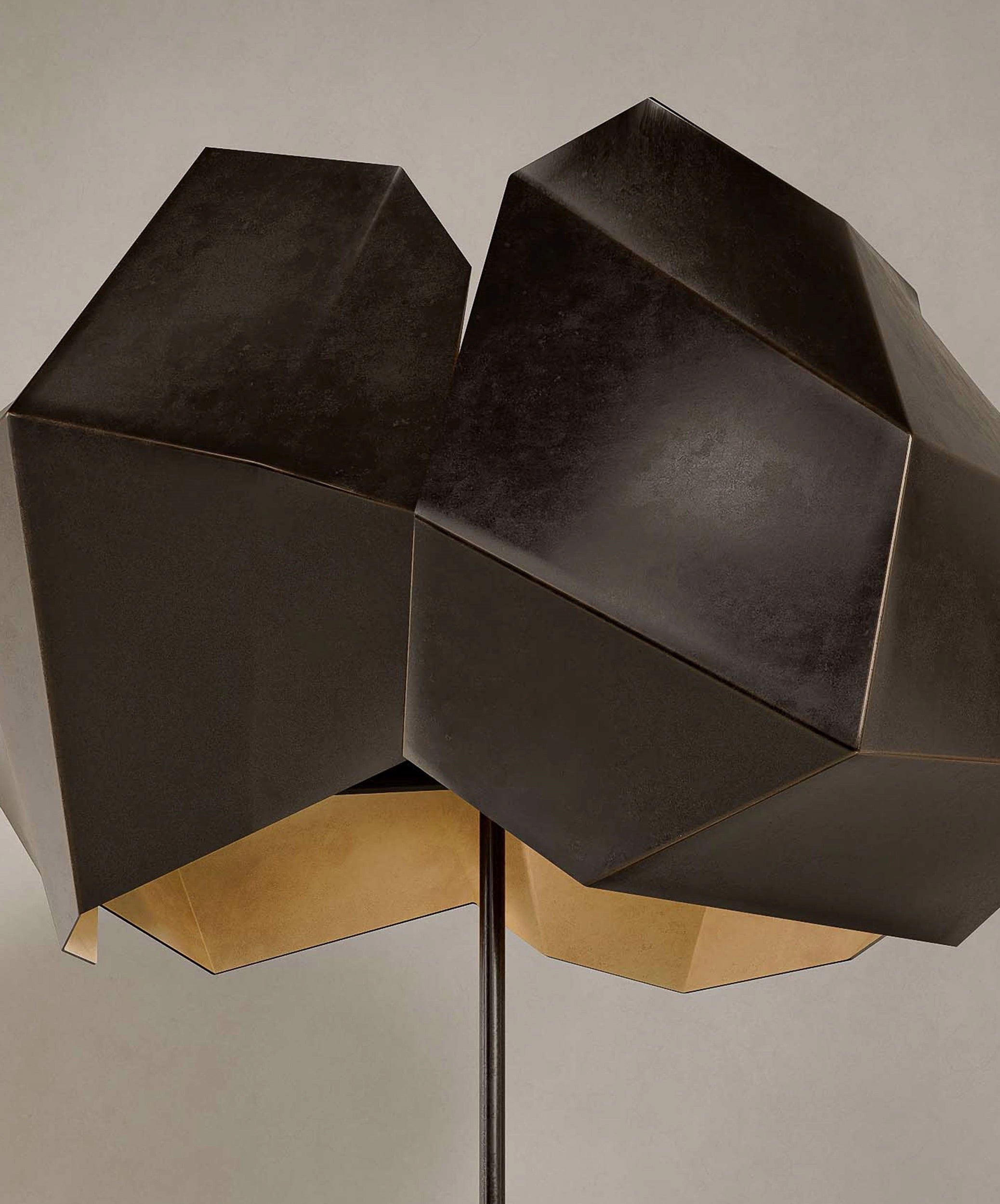Brutalist Geometric Floor Lamp | Sculptural Polyhedron Design | 150cm Architectural Alloy | Matte Black & Antique Brass