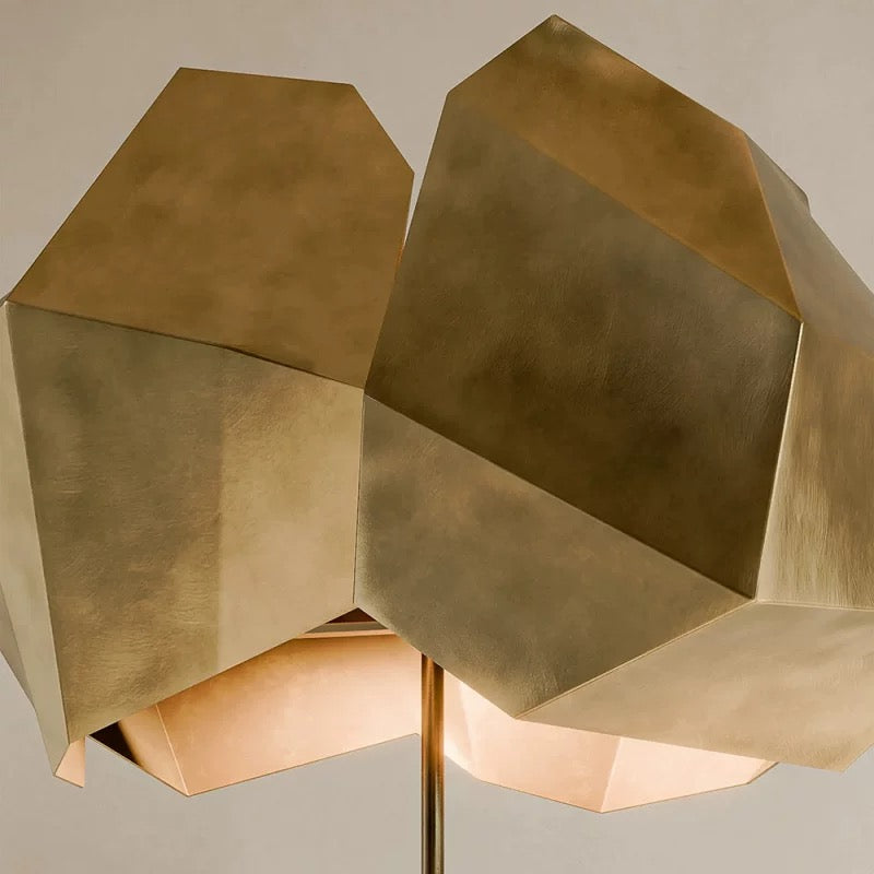 Brutalist Geometric Floor Lamp | Sculptural Polyhedron Design | 150cm Architectural Alloy | Matte Black & Antique Brass