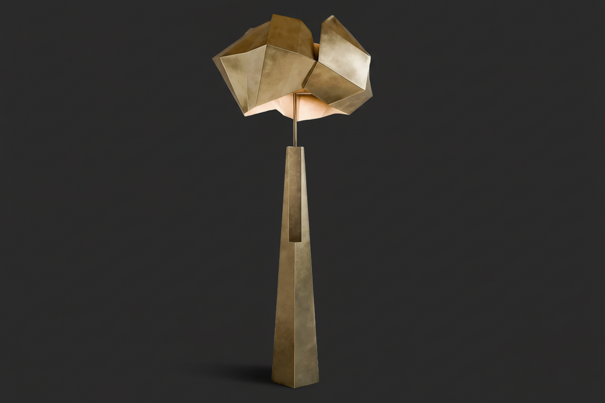 Black Patina Faceted Floor Lamp | Brutalist Entryway Sculpture 150cm Tall Wide 68cm Profile Casalola Lights Luxury