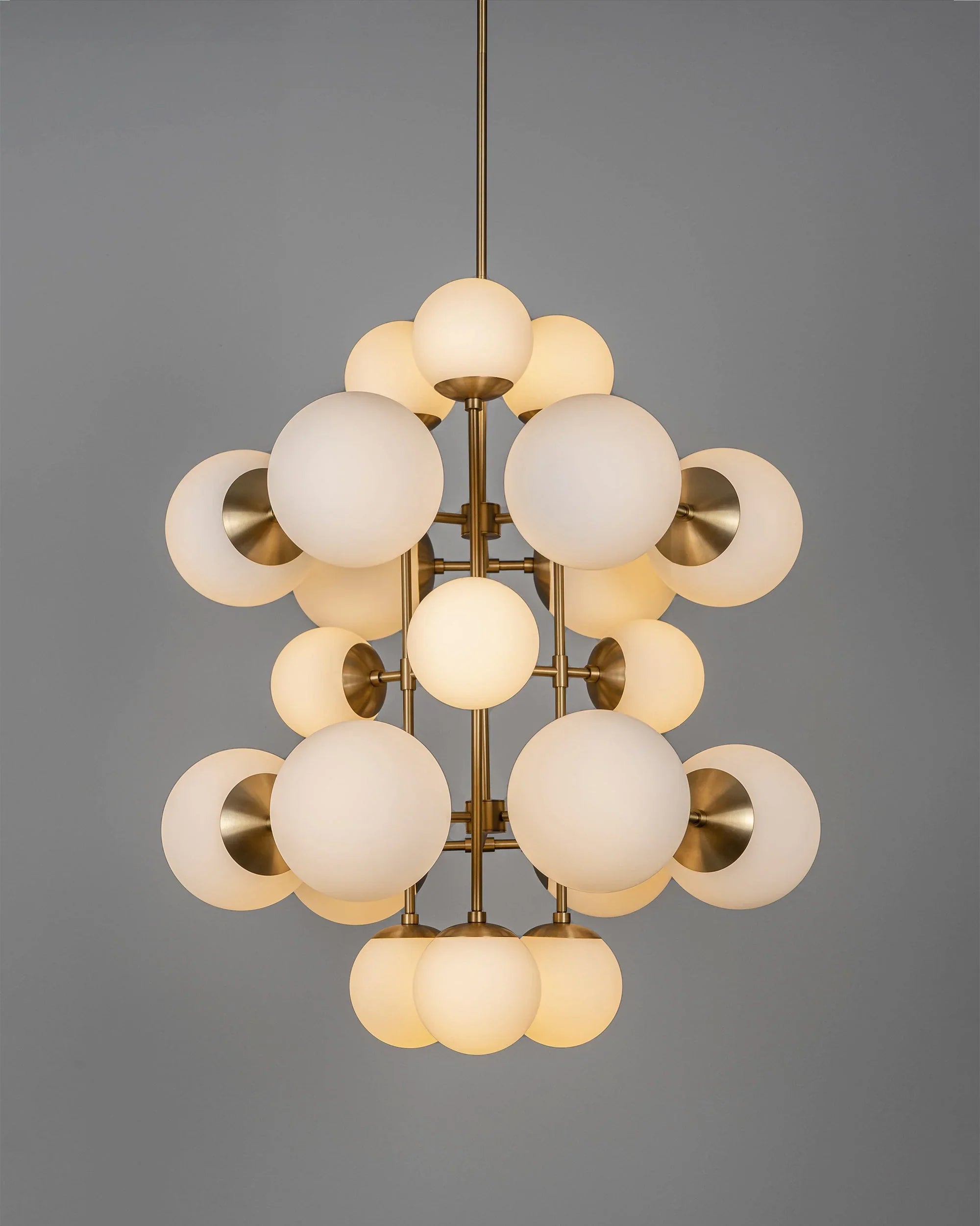 Solid Brass 19-light Cluster Chandelier | Mid-century Modern Cloud Design Foyer Fixture | Marble or Opal Finish
