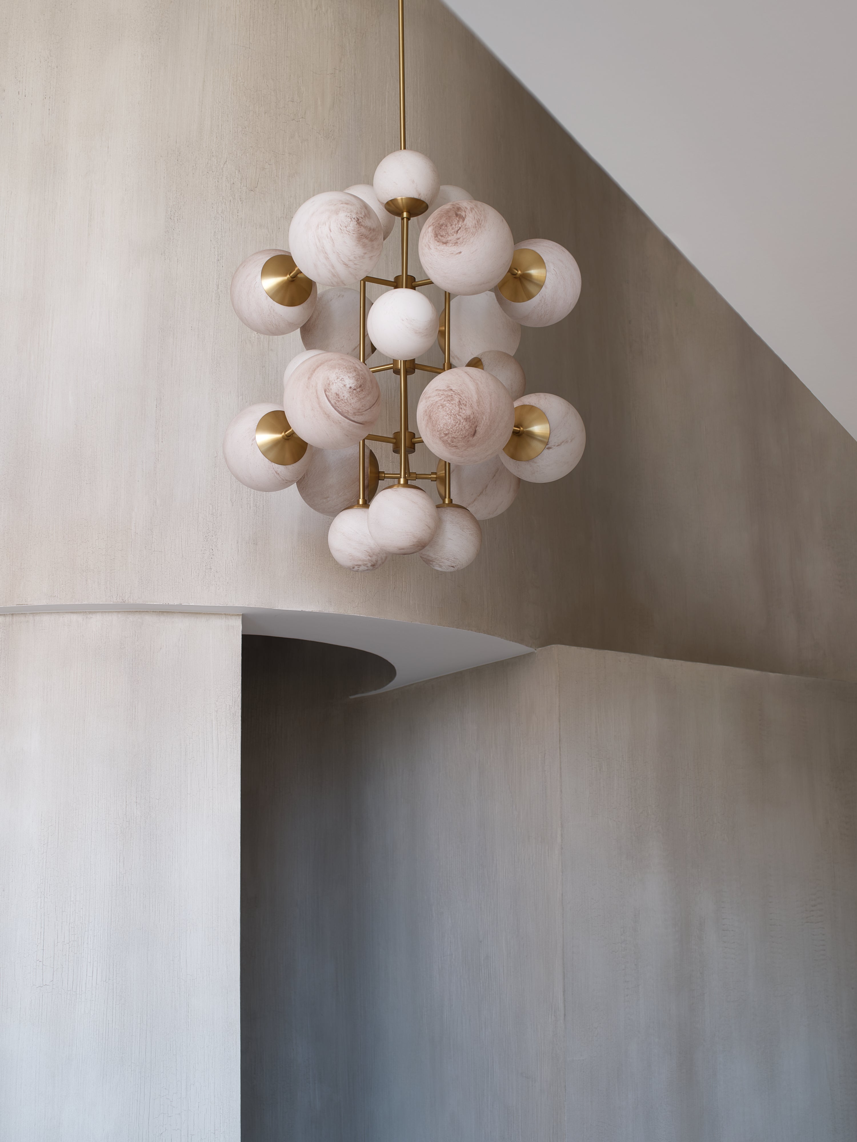 Solid Brass 19-light Cluster Chandelier | Mid-century Modern Cloud Design Foyer Fixture | Marble or Opal Finish