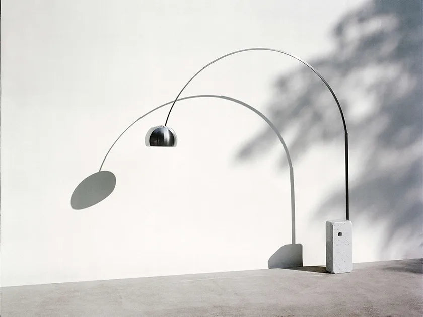 The Lumina Arciform Floor Lamp | Carrara Marble & Telescopic Aluminium
