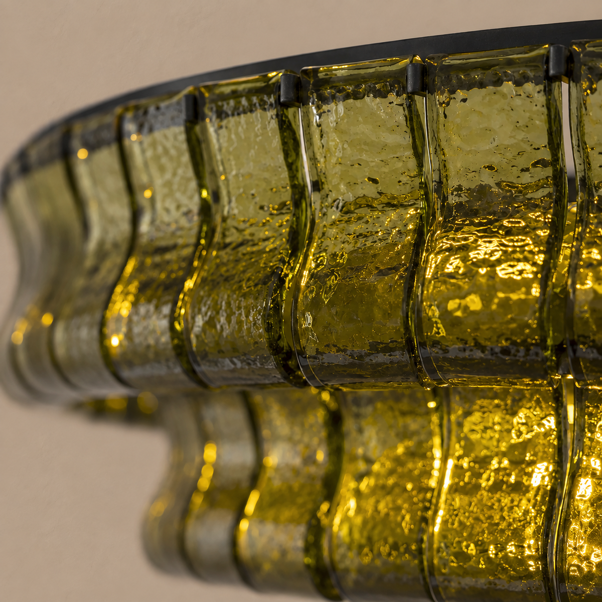 Extra Large Green Glass Chandelier Brass Art Deco | Wide Low Profile for a Living Room Sloped Ceiling Casalola Lights