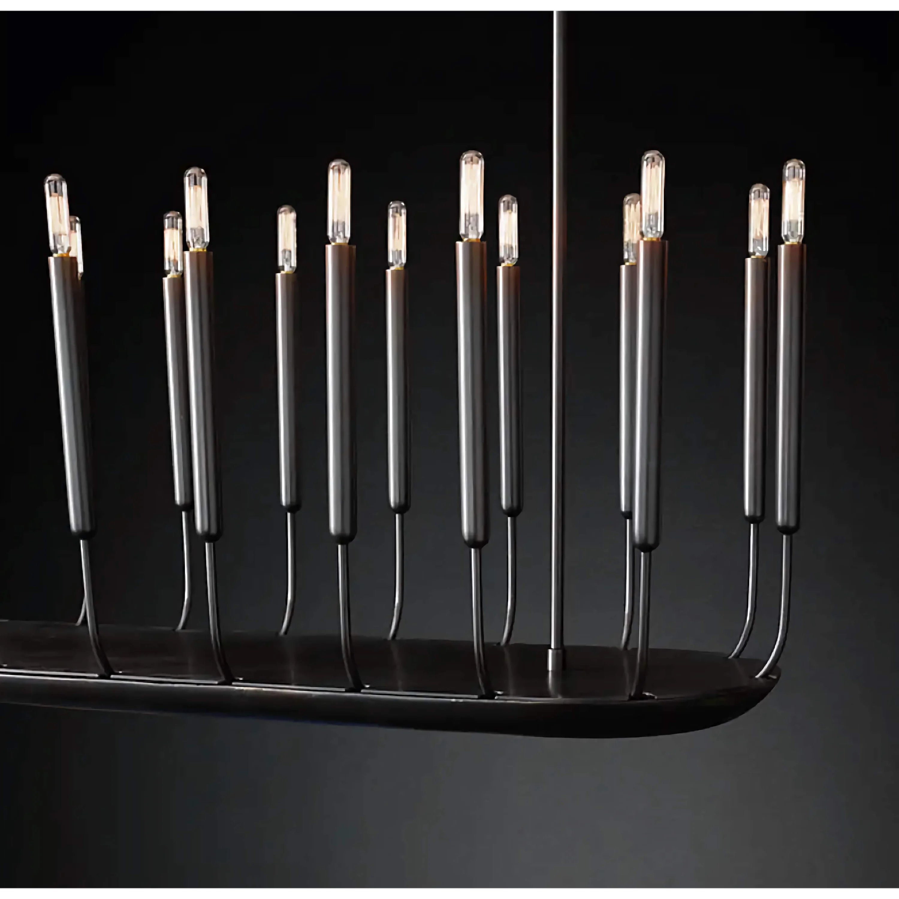 Black Linear Candle Chandelier | Modern 20 Light Pendant Lighting for Dining Room or Kitchen Island Statement