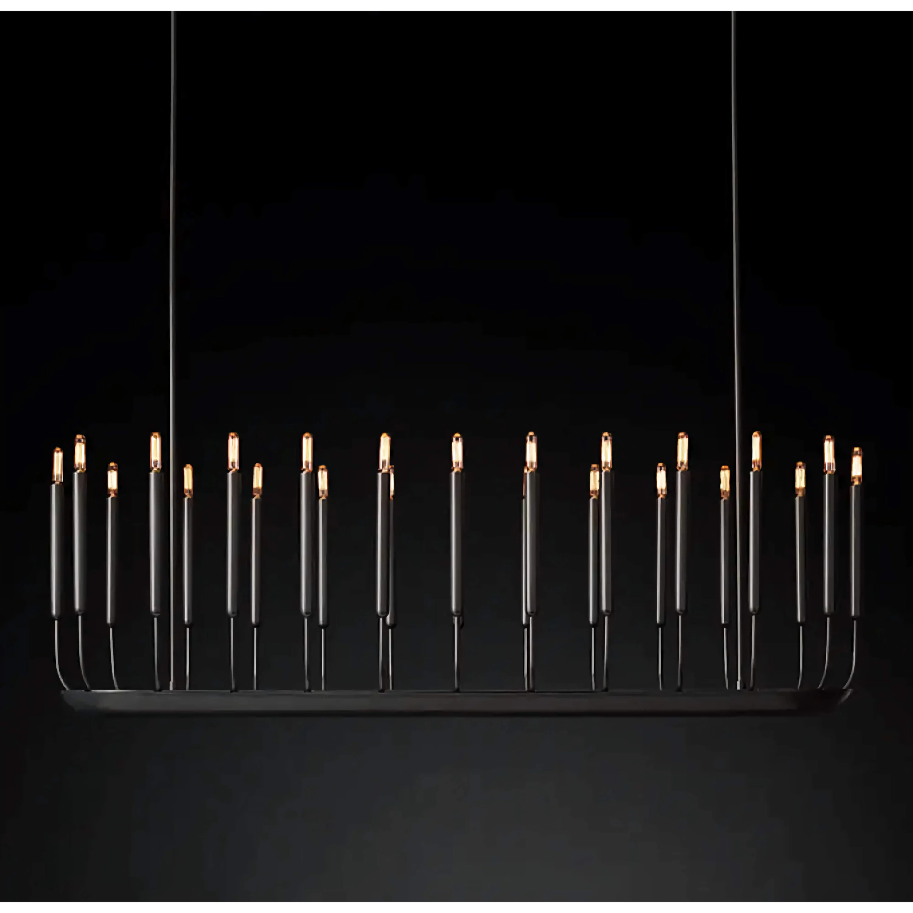 Black Linear Candle Chandelier | Modern 20 Light Pendant Lighting for Dining Room or Kitchen Island Statement