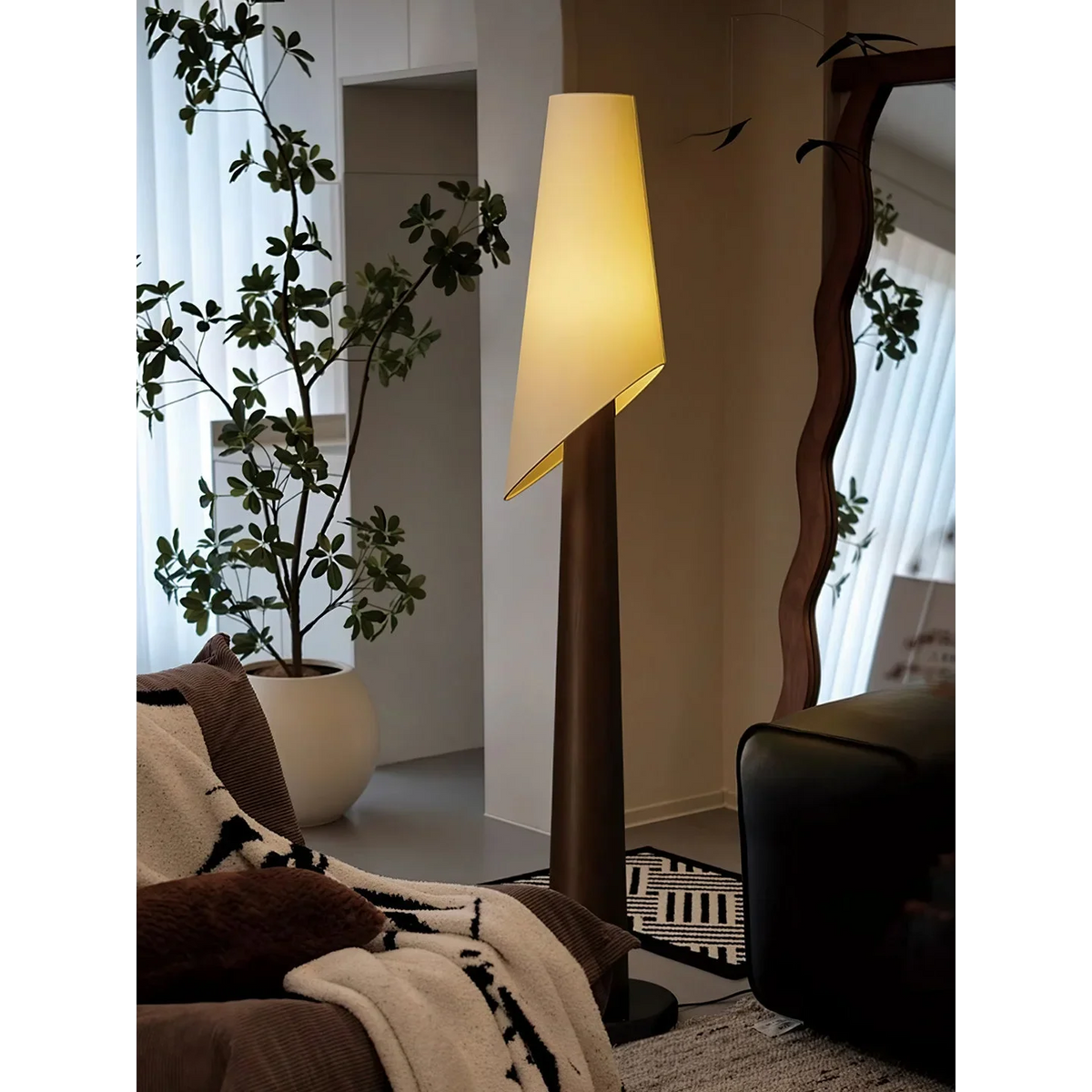 Black Ash Floor Lamp | Ebonised Wood & Tilting Linen 175cm Minimalist Living Room Casalolalights Luxury Lamps