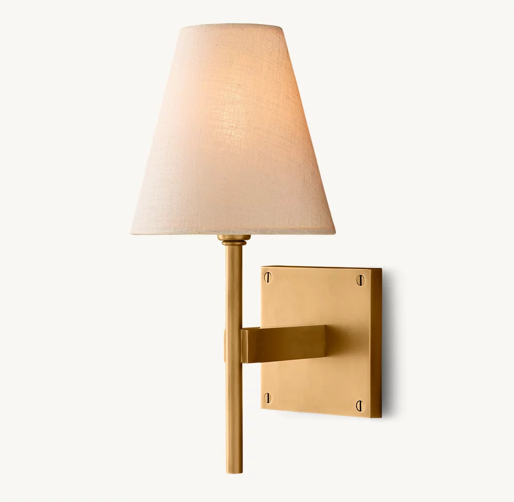 Brass Wall Sconce – Fabric Shade E14 Bedside & Bathroom Vanity Light