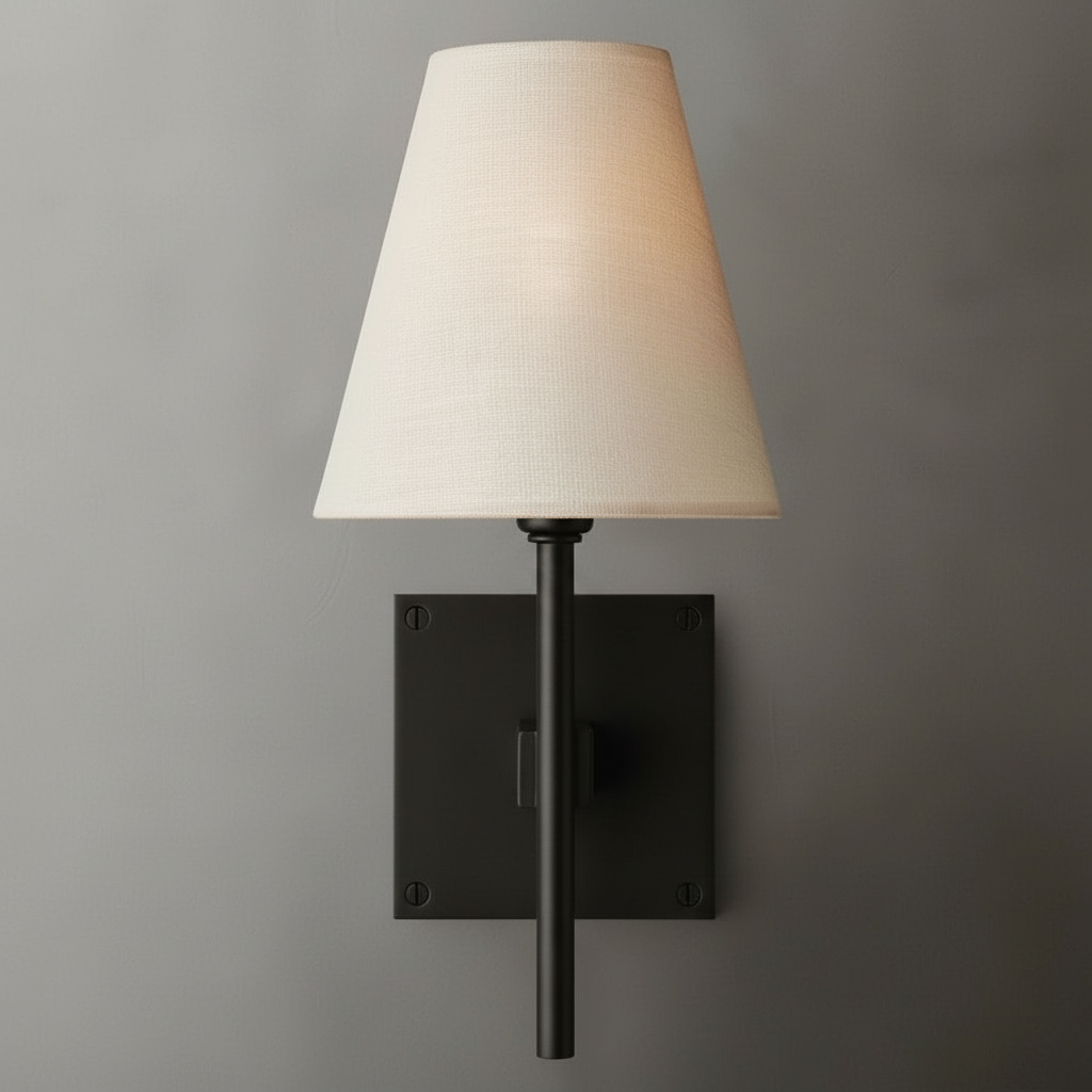 Brass Wall Sconce – Fabric Shade E14 Bedside & Bathroom Vanity Light