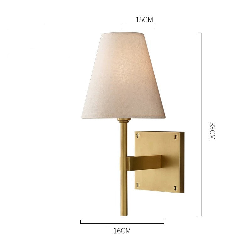 Brass Wall Sconce – Fabric Shade E14 Bedside & Bathroom Vanity Light