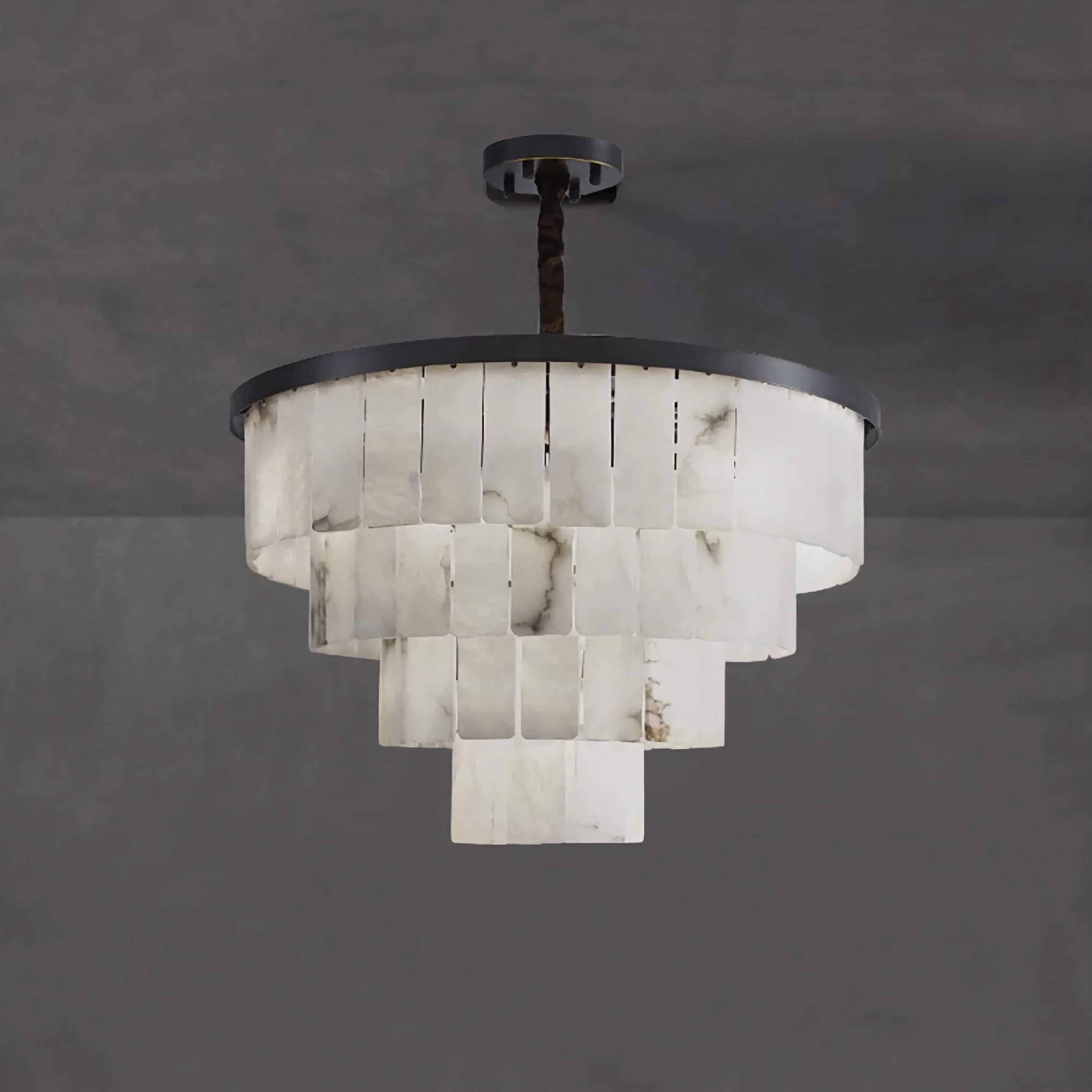 Tiered Alabaster Semi Flush Chandelier | Blackened Copper Frame | Designer Ceiling Light