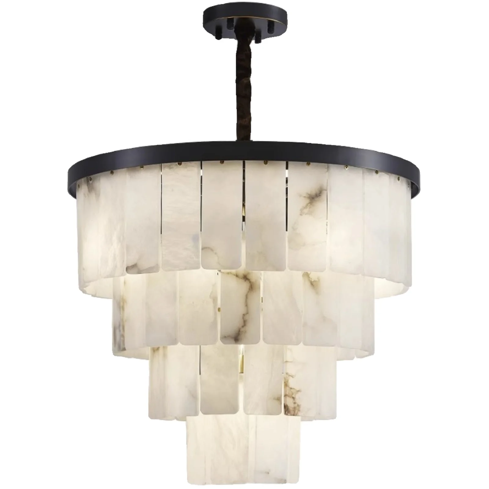 Tiered Alabaster Semi Flush Chandelier | Blackened Copper Frame | Designer Ceiling Light