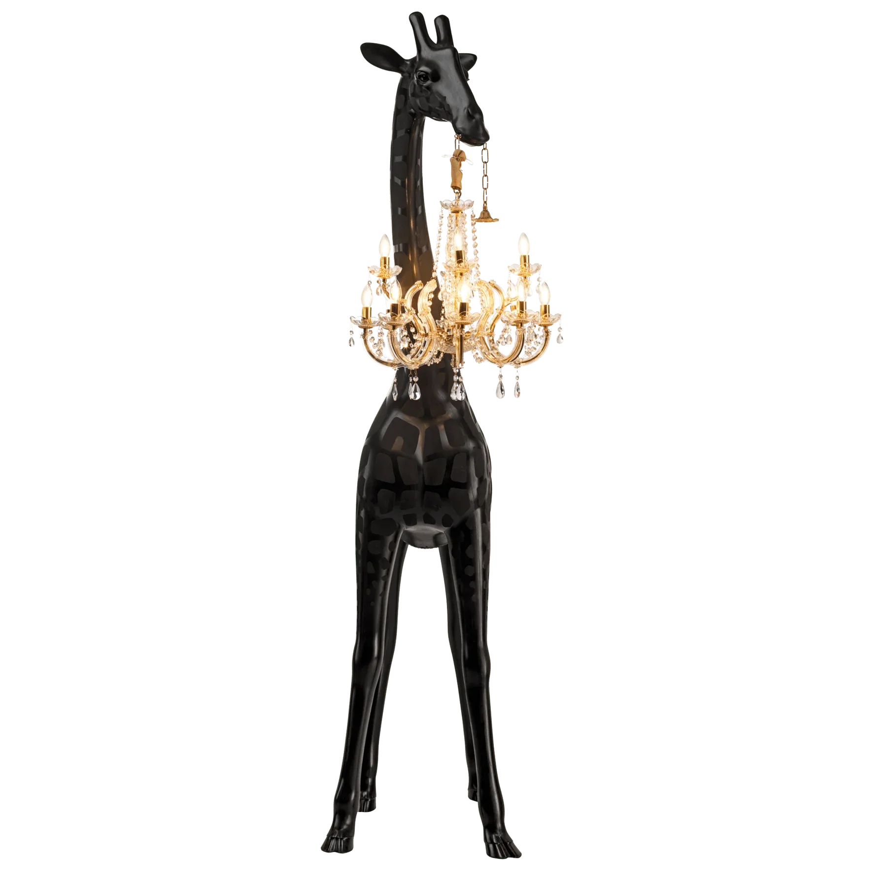 Tall Floor Lamp for Living Room Stairs | Sculpture with Crystal Chandelier | Black Giraffe