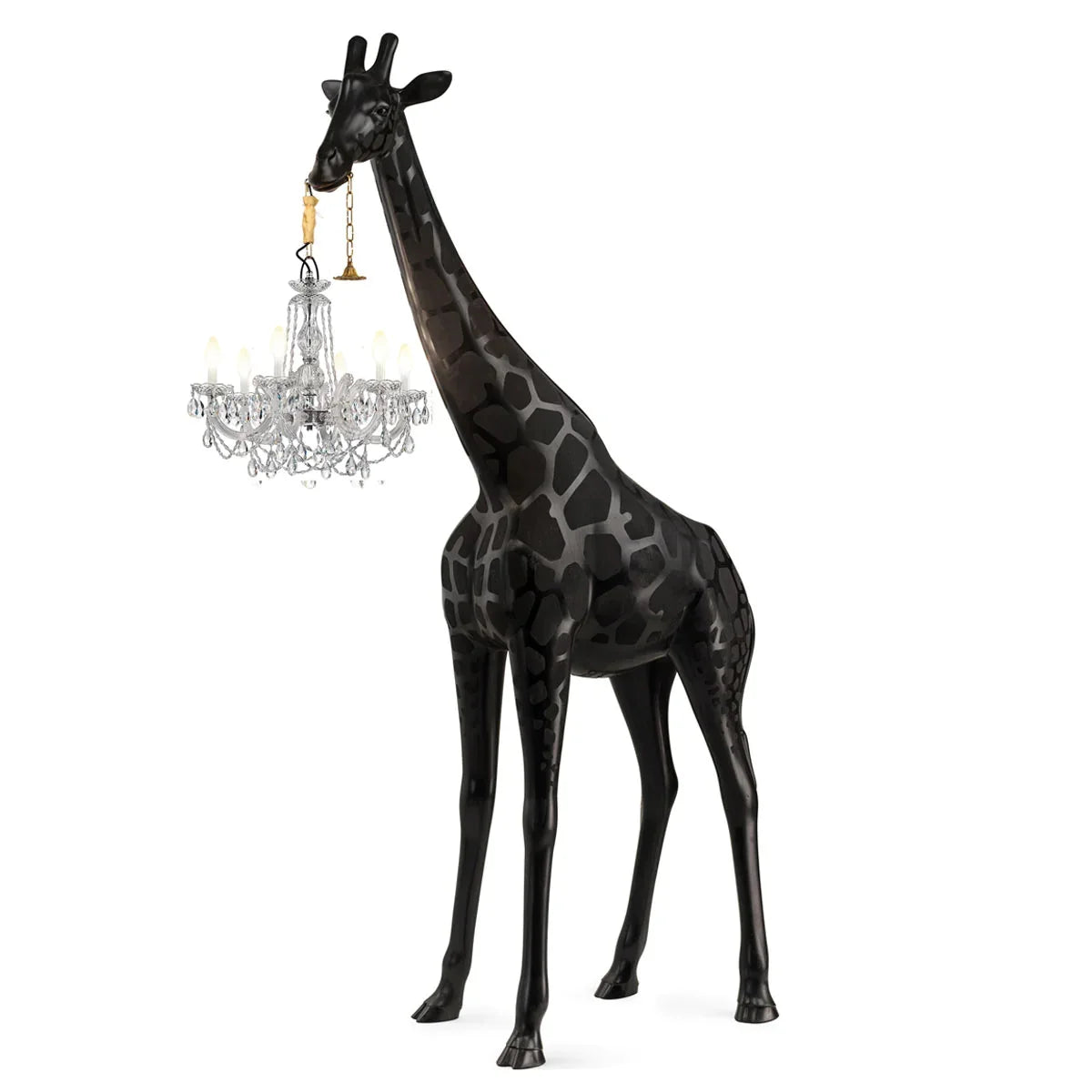 Tall Floor Lamp for Living Room Stairs | Sculpture with Crystal Chandelier | Black Giraffe