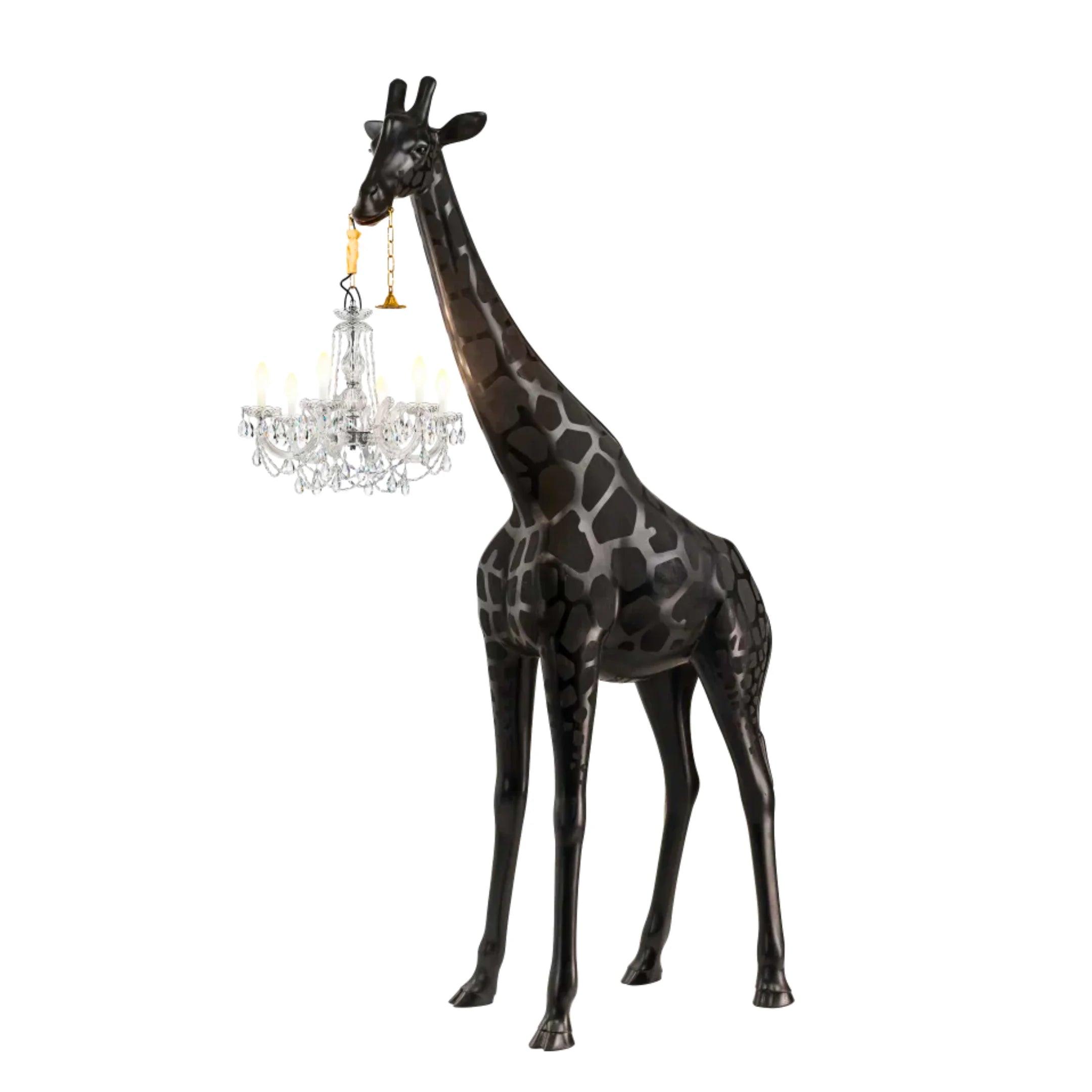 Tall Floor Lamp for Living Room Stairs | Sculpture with Crystal Chandelier | Black Giraffe