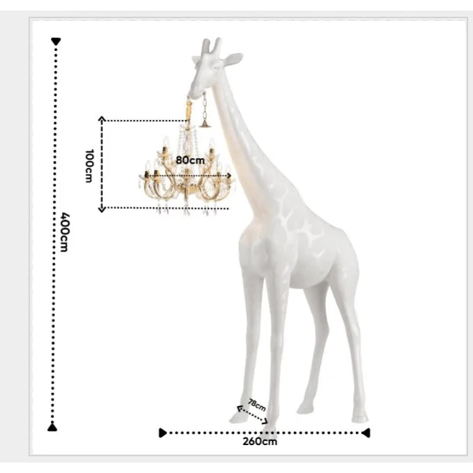 Tall Floor Lamp for Living Room Stairs | Sculpture with Crystal Chandelier | Black Giraffe