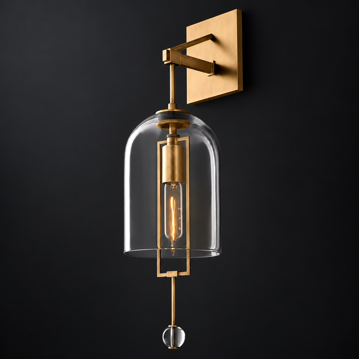 Black Glass & Copper Bell Wall Sconce 59cm | Tall Bell-jar Modern Industrial Hallway Bedroom Casalolalights Luxury
