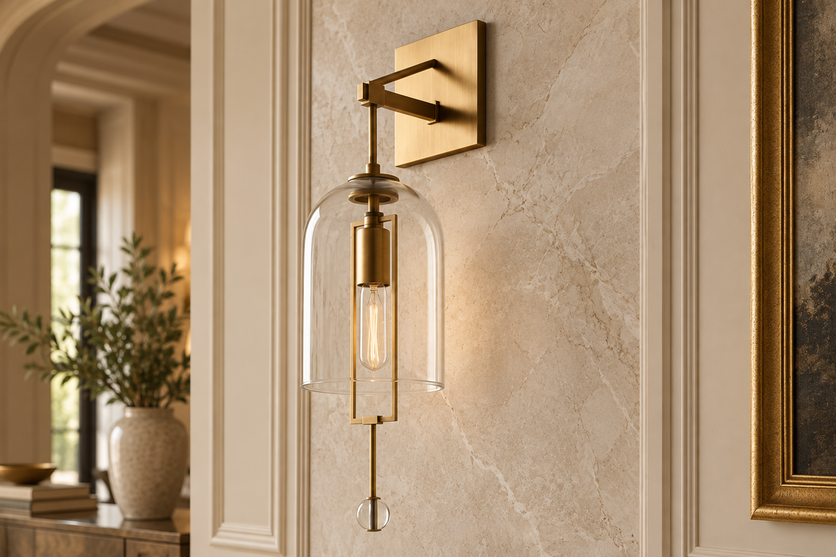 Black Glass & Copper Bell Wall Sconce 59cm | Tall Bell-jar Modern Industrial Hallway Bedroom Casalolalights Luxury