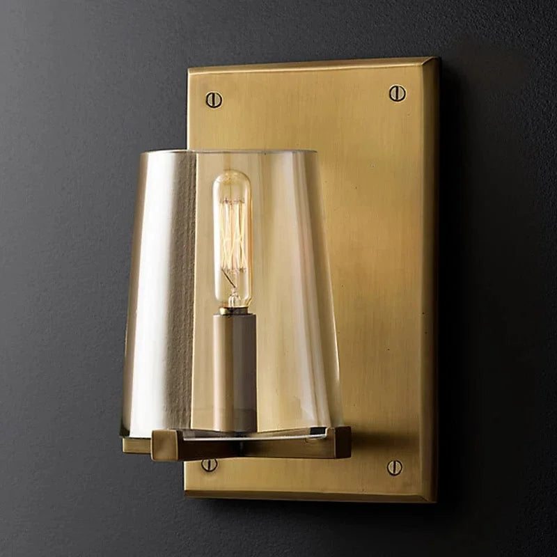 Black Glass & Copper Wall Sconce | Clear-shade Modern Bedroom Hallway Bath Minimalist Casalolalights Luxury Lamps