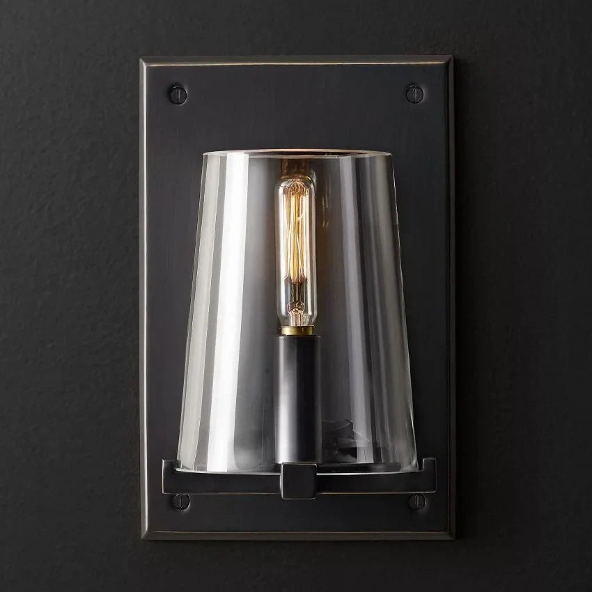 Black Glass & Copper Wall Sconce | Clear-shade Modern Bedroom Hallway Bath Minimalist Casalolalights Luxury Lamps