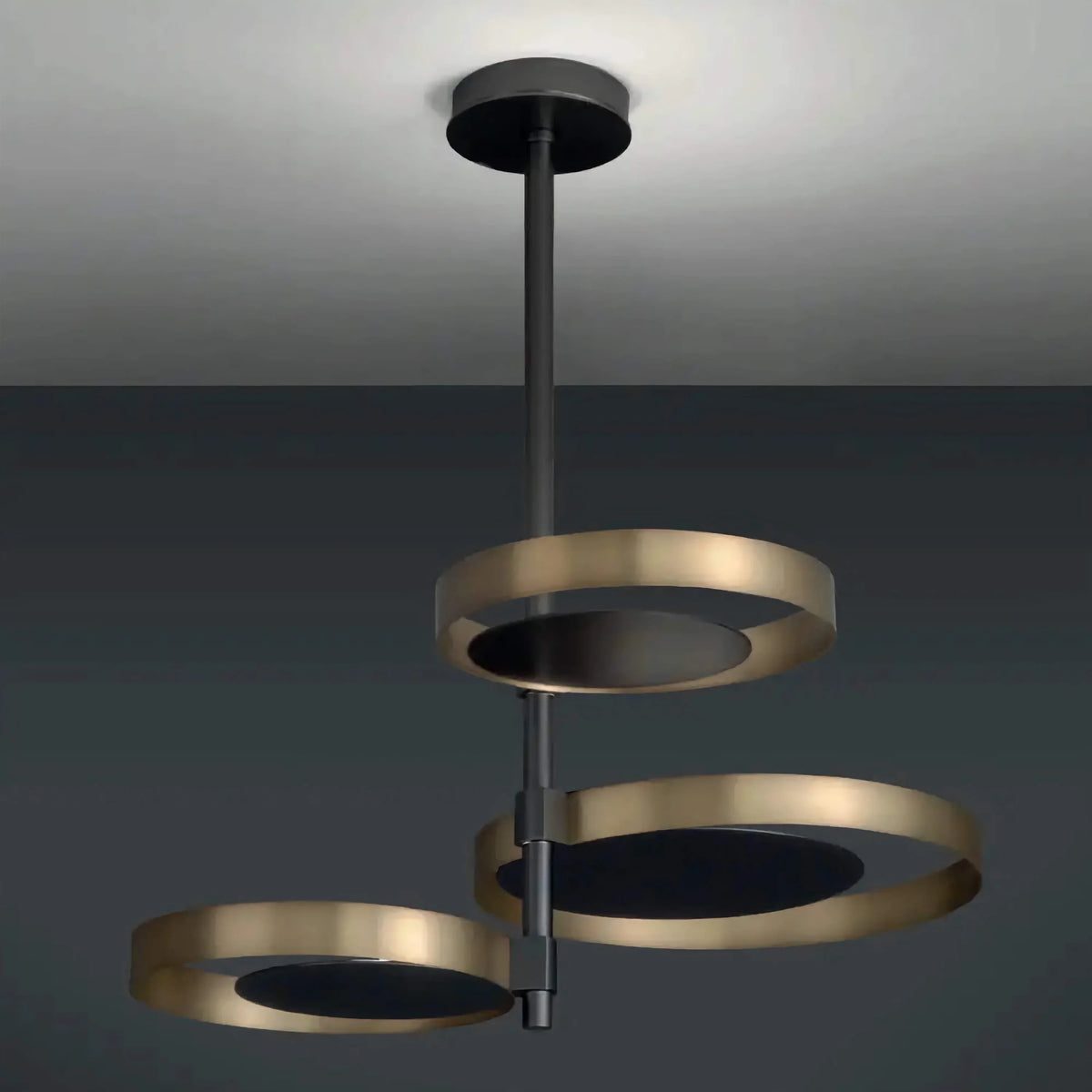 Black & Gold Ring Chandelier | Sculptural Brass Semi-flush Ceiling Light 58cm Modern Dining Room Casalolalights Luxury