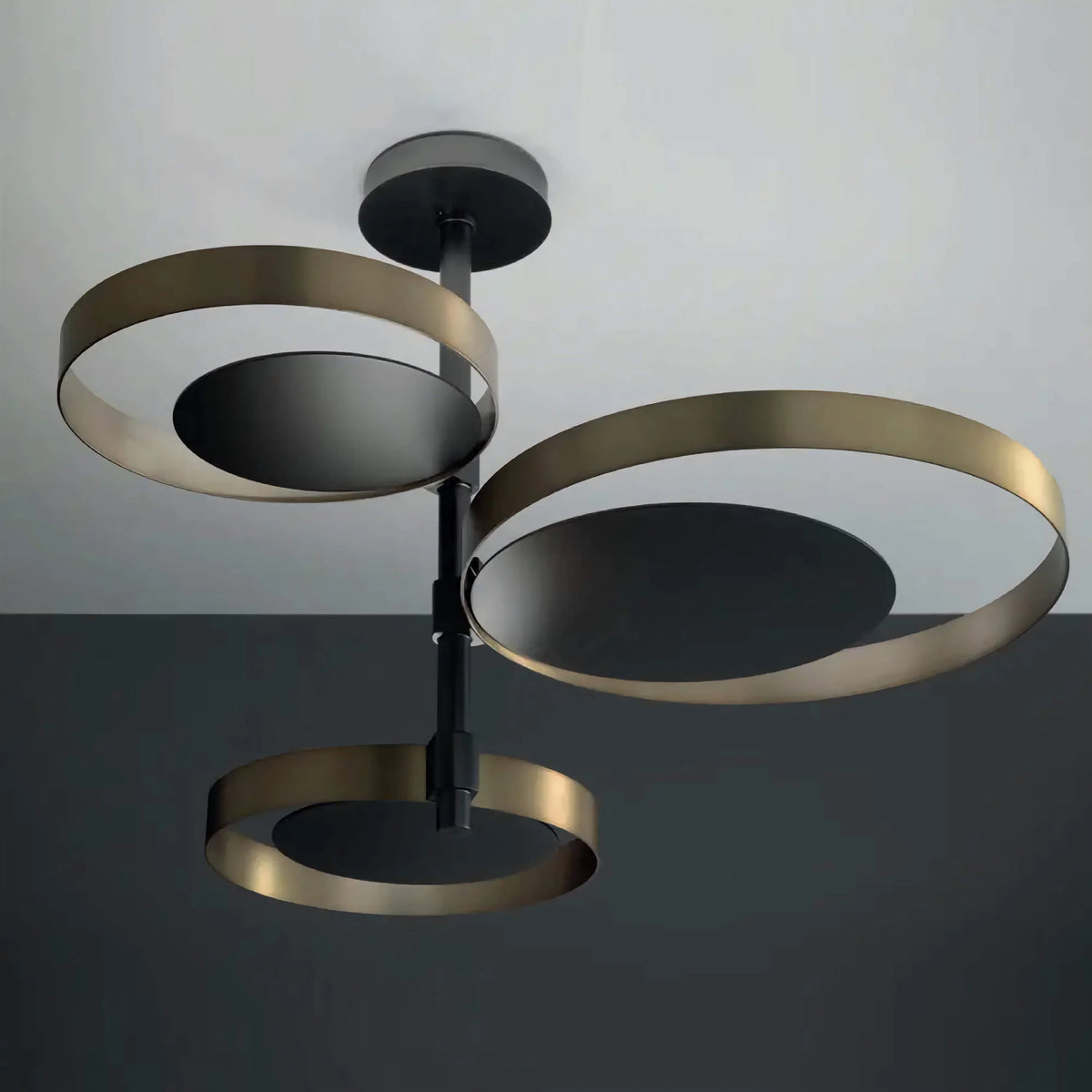 Black & Gold Ring Chandelier | Sculptural Brass Semi-flush Ceiling Light 58cm Modern Dining Room Casalolalights Luxury
