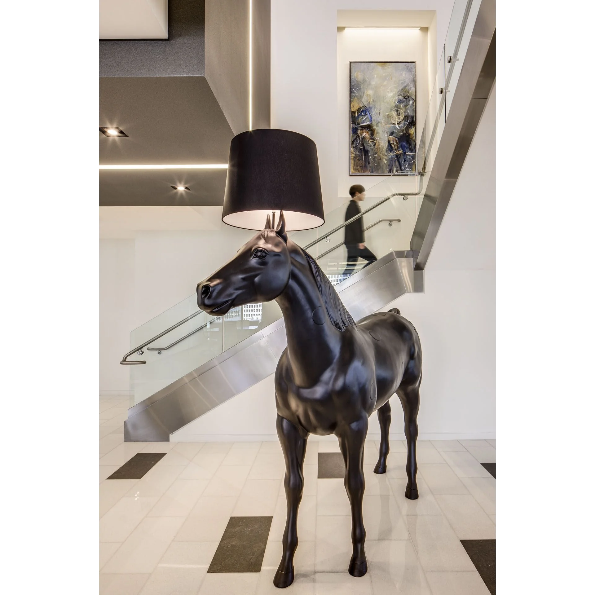 Black Horse Lamp | Designer Sculpture | Unique for Luxury Living Room Hall Offices