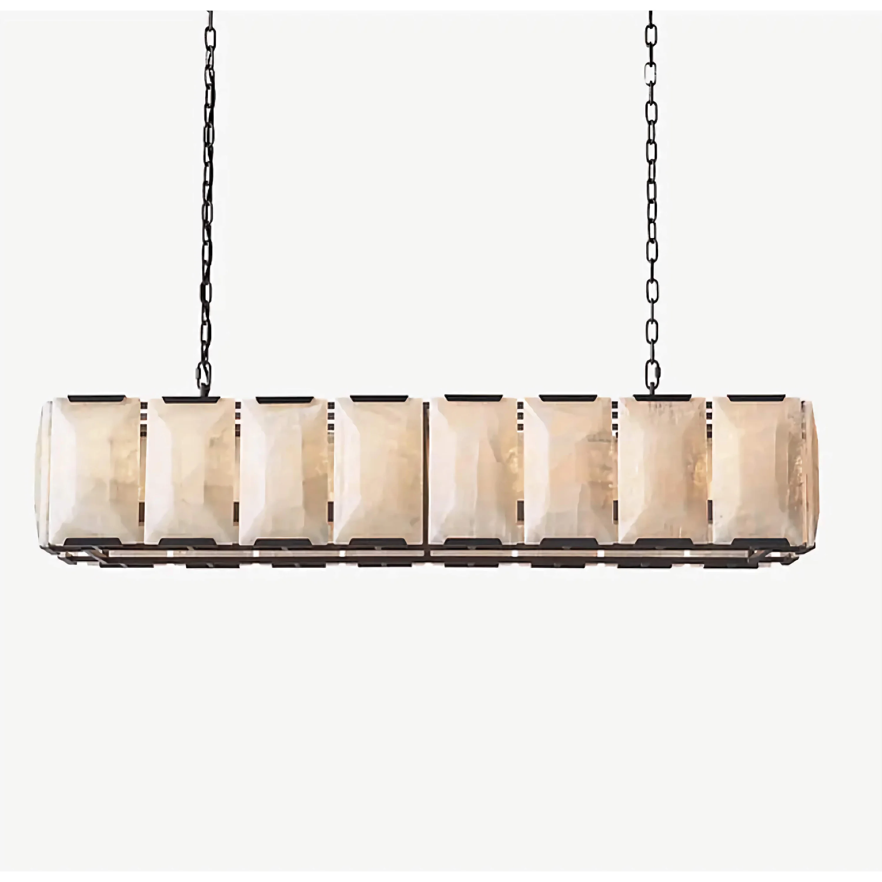 Black Rectangular Alabaster Linear Chandelier | Brass Pendant Lighting for Dining Table or Kitchen Island
