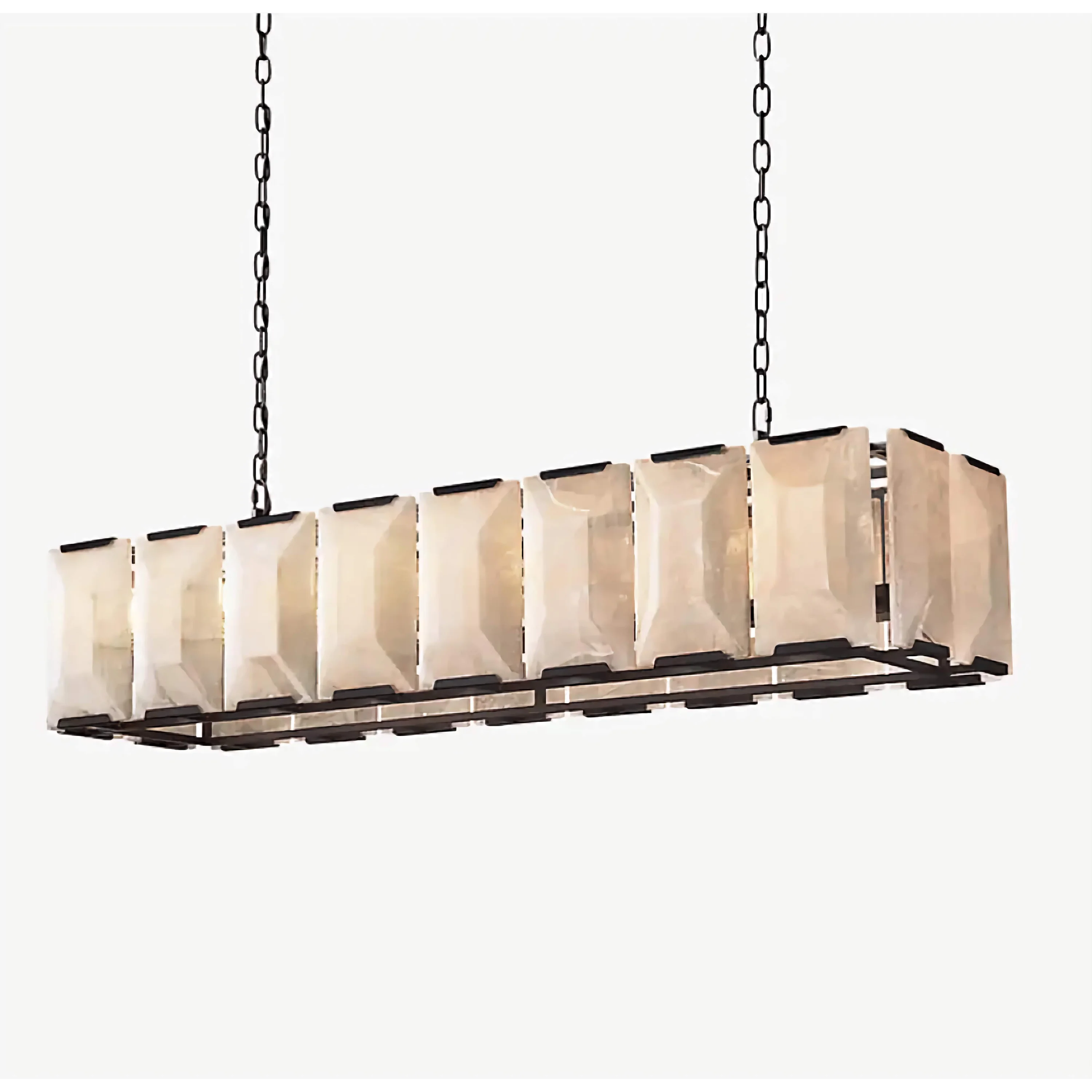 Black Rectangular Alabaster Linear Chandelier | Brass Pendant Lighting for Dining Table or Kitchen Island