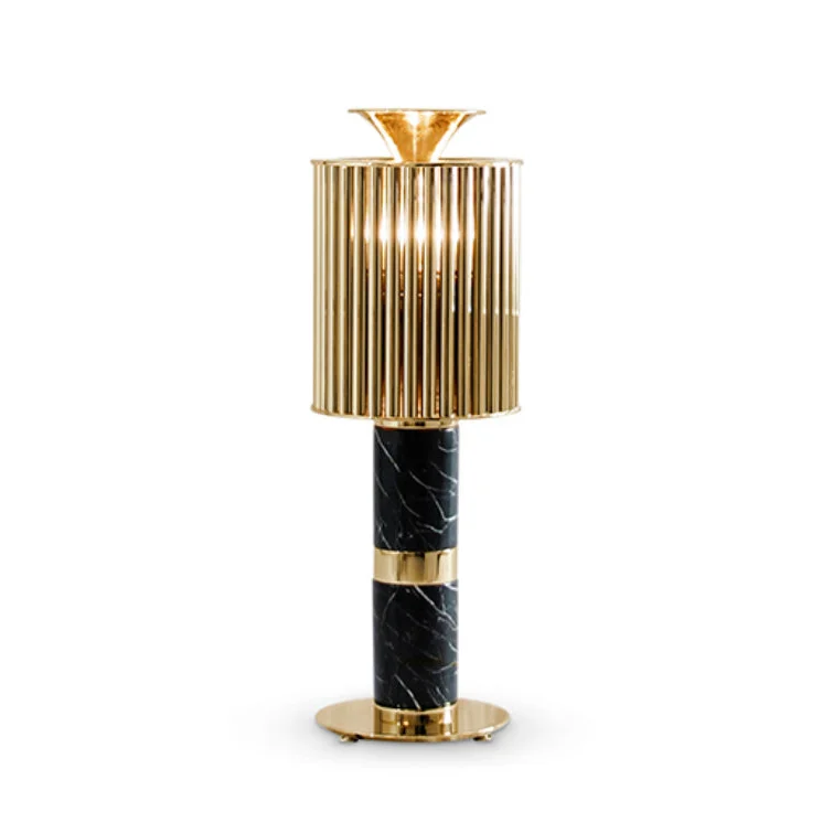 Black Marble & Brass Table Lamp | Art Deco Statement Lighting