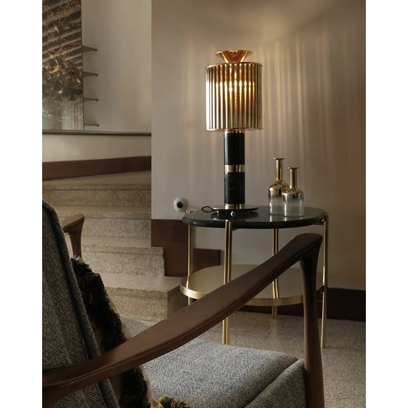 Black Marble & Brass Table Lamp | Art Deco Statement Lighting