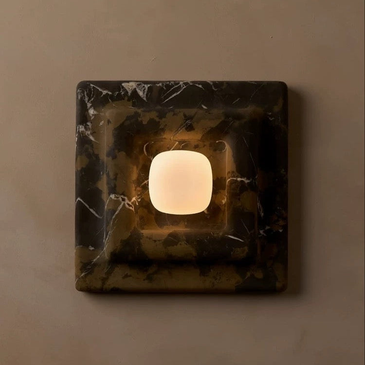 Marble Square Wall Sconce – Casalola Layered Stone Light for Bedroom & Hallway