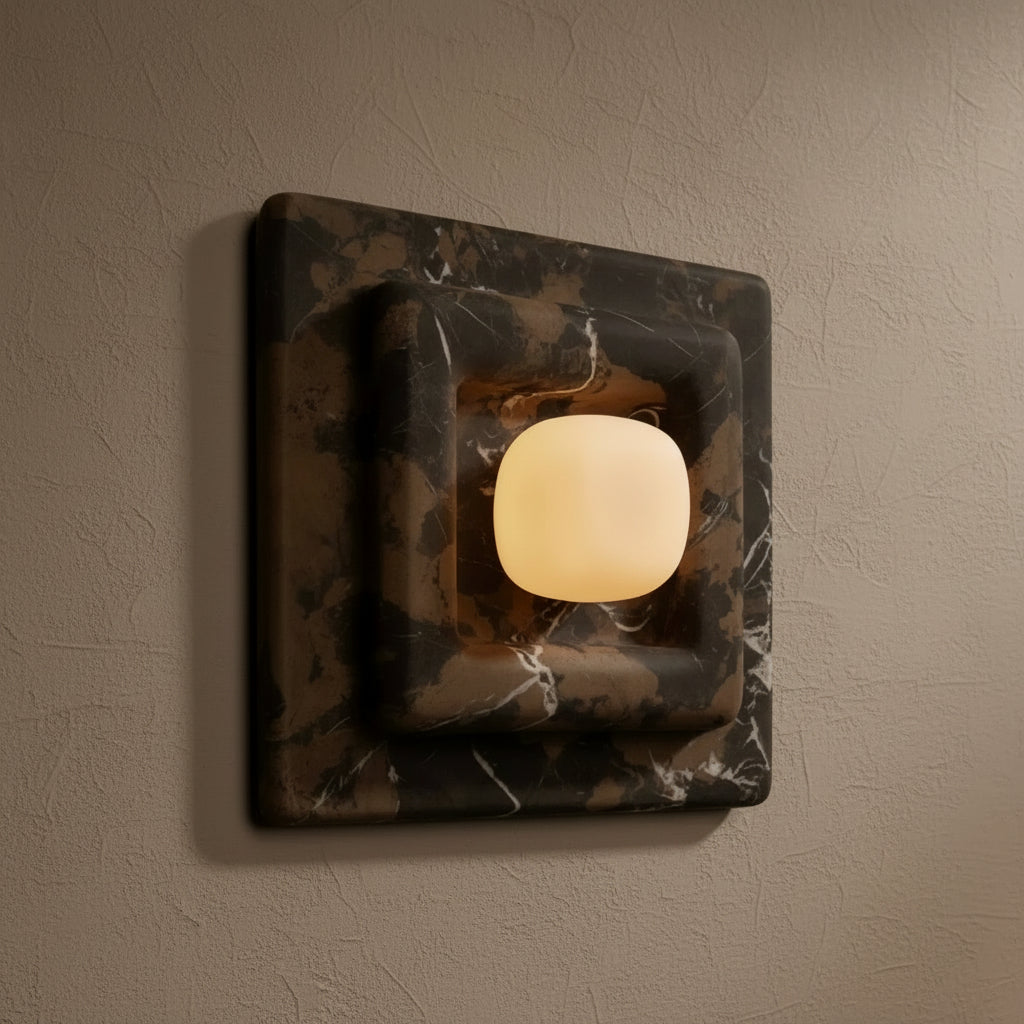 Marble Square Wall Sconce – Casalola Layered Stone Light for Bedroom & Hallway