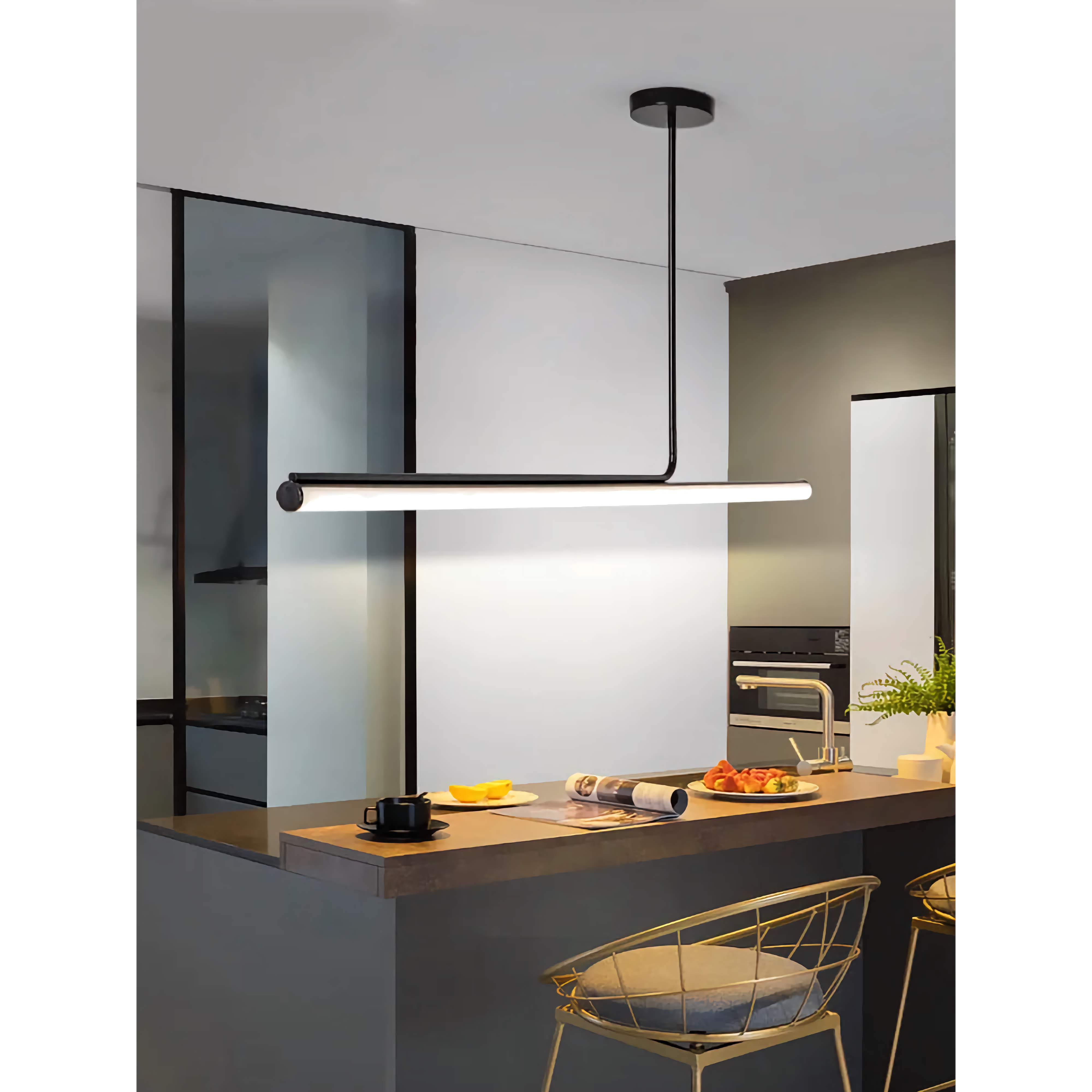 Modern Linear Pendant Lamp | Black Led Minimalist Ceiling Lamps for Kitchen Island Dining Room
