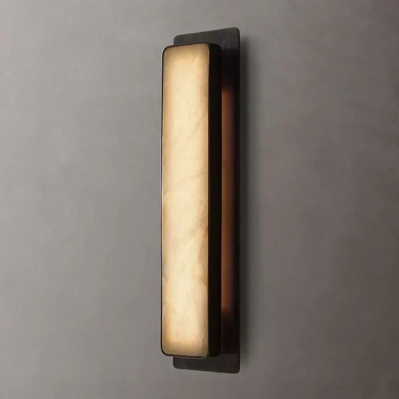 Genuine Alabaster Low Profile Wall Sconce Black Steel | Hallway Light Bedside Pair 50cm Vertical Glow Casalola Lights