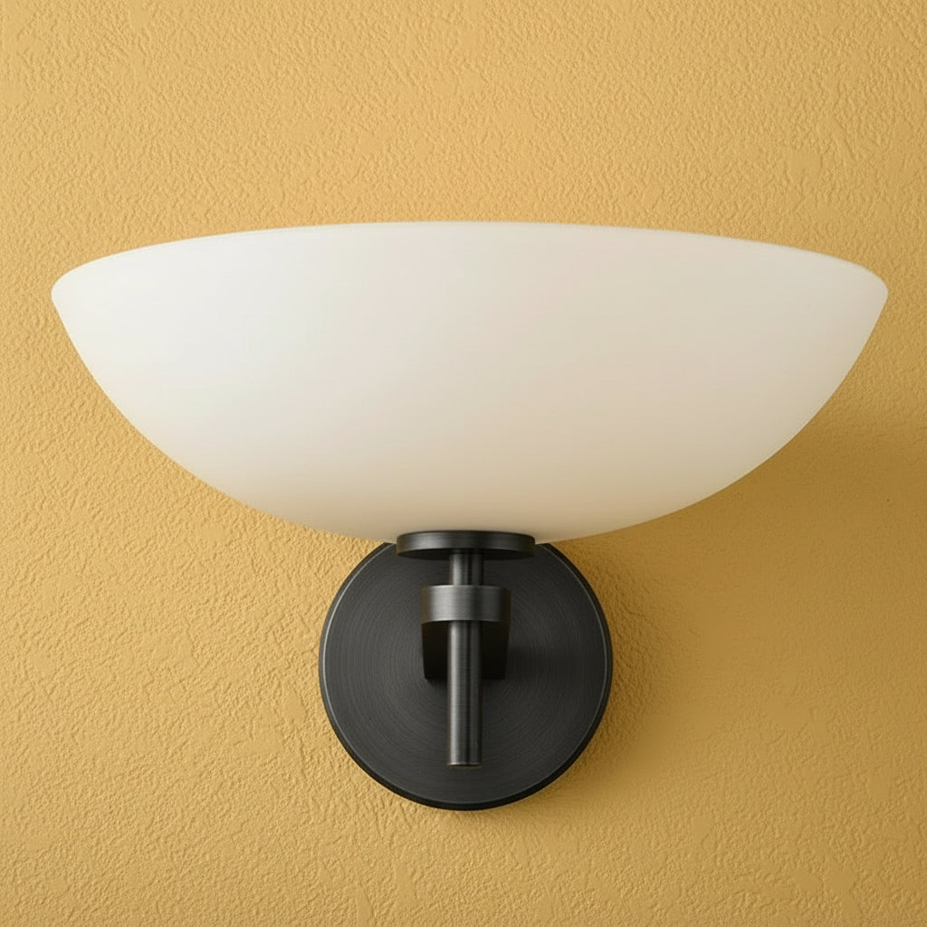 Opal Glass Bowl Wall Sconce – 30 Cm Black Copper G4 Light for Bedroom Living Room or Vanity