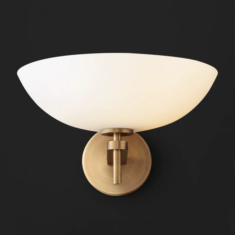 Opal Glass Bowl Wall Sconce – 30 Cm Black Copper G4 Light for Bedroom Living Room or Vanity