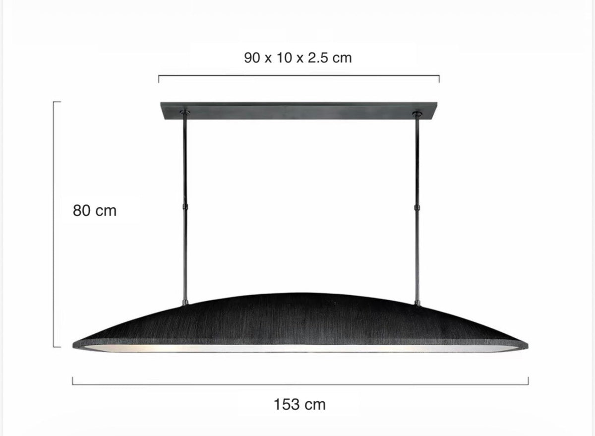 Dimension drawing of the 153 cm version: 90 x 10 x 2.5 cm canopy, 80 cm overall drop.