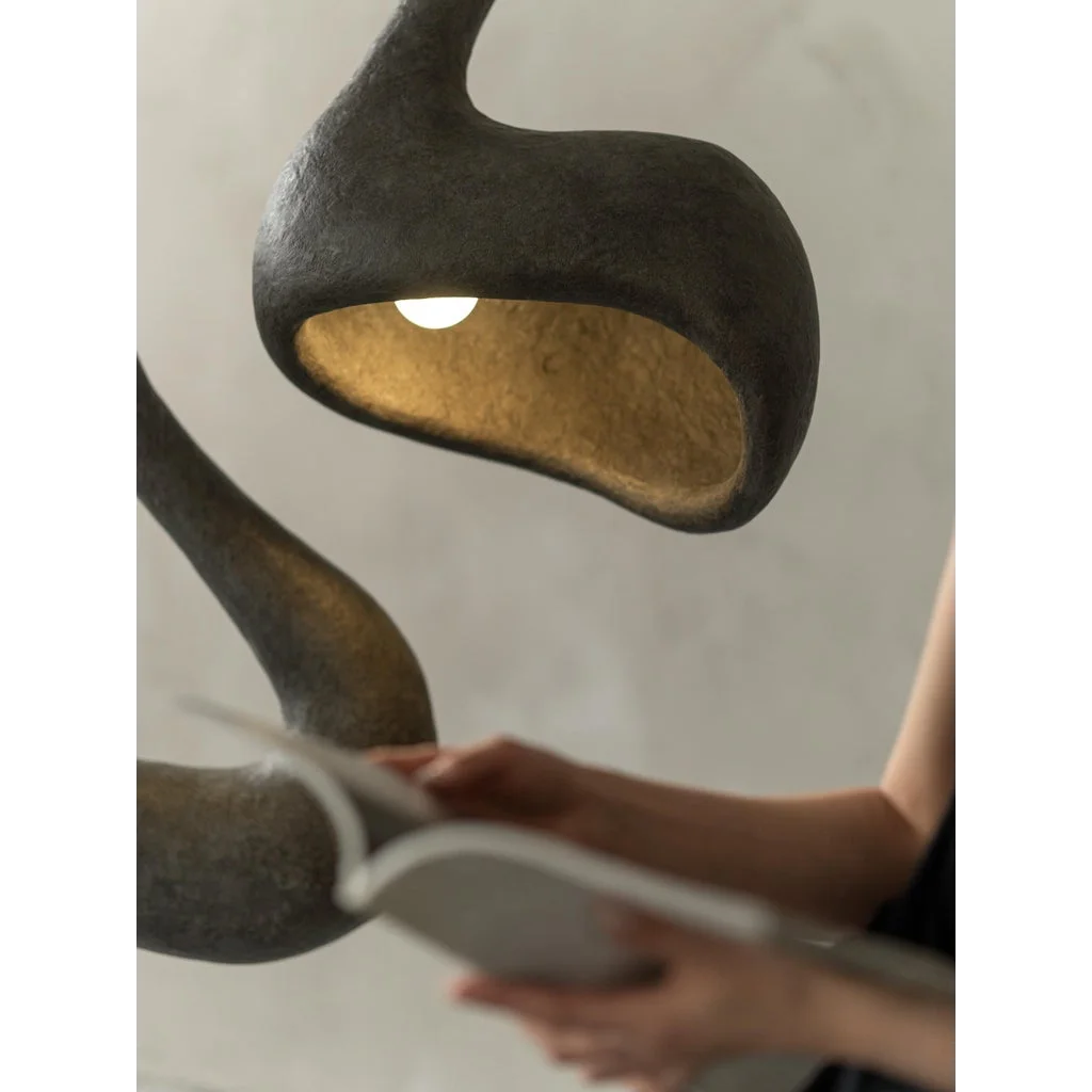 Living Room Wabi Sabi Sculptural Floor Lamp in Charcoal Textured Resin – Organic Modern Statement Lighting