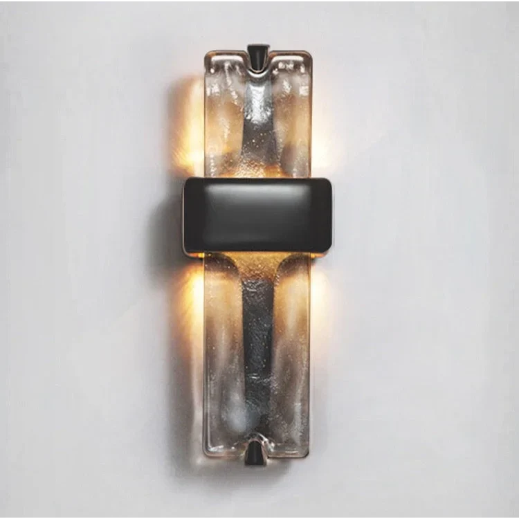 Black Glass & Steel Wall Sconce | Vertical Textured-glass Modern Industrial Hallway Casalolalights Luxury Lamps