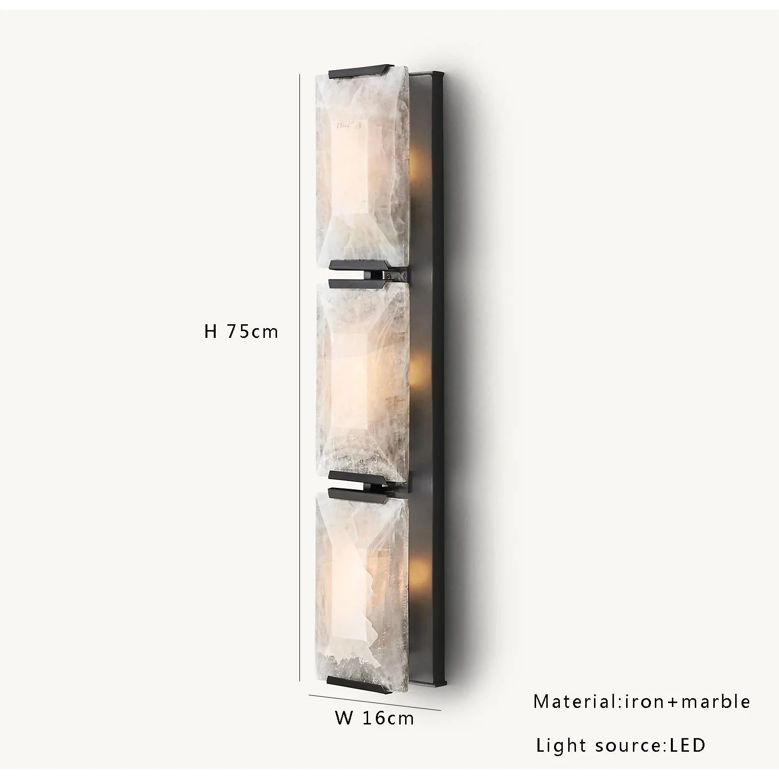 Wall Lamps for Living Room Triple Calcite Sconces Black Finish