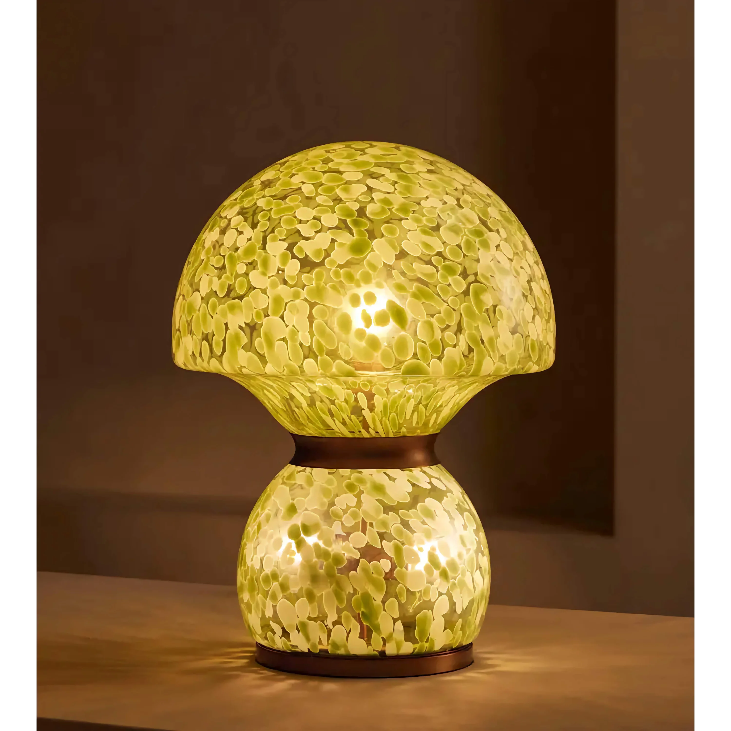 Hand Blown Murano Glass Table Lamp | Copper Banding Accent