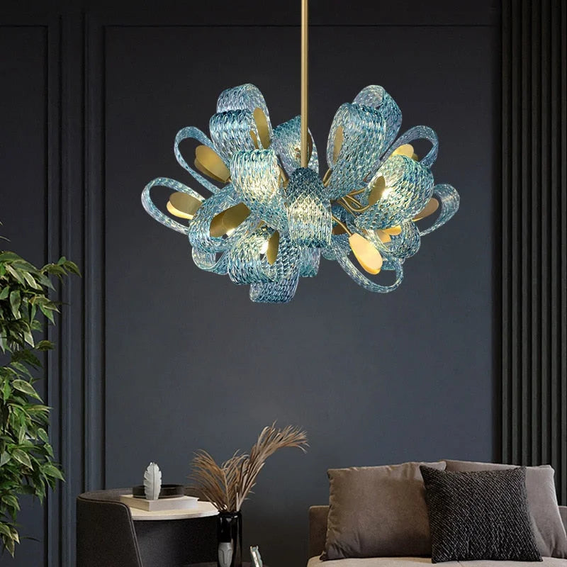 Italian Crystal Chandelier | Art Nouveau Glass and Iron Lighting for Living Dining Rooms